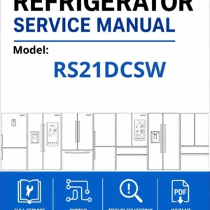 Samsung rs21dcsw service manual cover with model code and showing a line drawing of the refrigerator