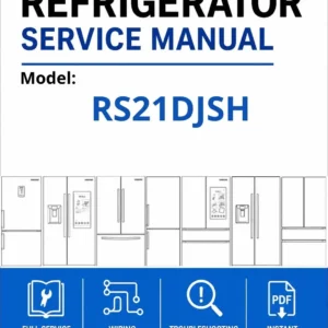 Samsung rs21djsh service manual cover with model code and showing a line drawing of the refrigerator