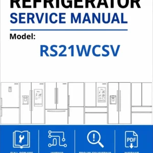 Samsung rs21wcsv service manual cover with model code and showing a line drawing of the refrigerator