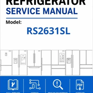 Samsung rs2631sl service manual cover with model code and showing a line drawing of the refrigerator