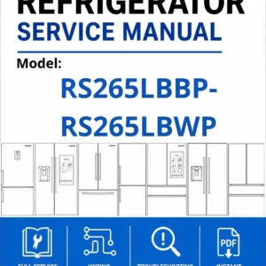 Samsung rs265lbbp rs265lbwp service manual cover with model code and showing a line drawing of the refrigerator