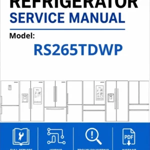 Samsung rs265tdwp service manual cover with model code and showing a line drawing of the refrigerator