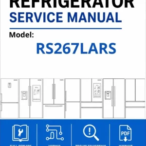 Samsung rs267lars service manual cover with model code and showing a line drawing of the refrigerator