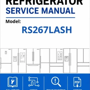 Samsung rs267lash service manual cover with model code and showing a line drawing of the refrigerator