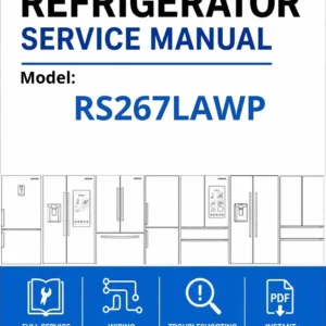 Samsung rs267lawp service manual cover with model code and showing a line drawing of the refrigerator