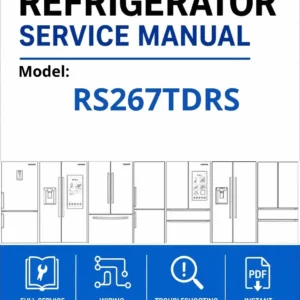 Samsung rs267tdrs service manual cover with model code and showing a line drawing of the refrigerator