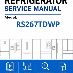 Samsung rs267tdwp service manual cover with model code and showing a line drawing of the refrigerator