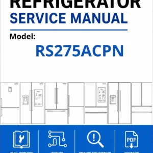 Samsung rs275acpn service manual cover with model code and showing a line drawing of the refrigerator
