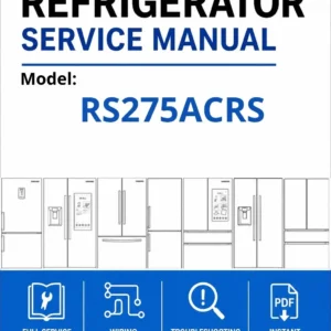Samsung rs275acrs service manual cover with model code and showing a line drawing of the refrigerator