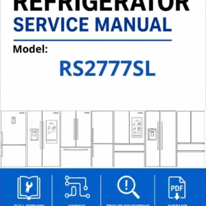 Samsung rs2777sl service manual cover with model code and showing a line drawing of the refrigerator