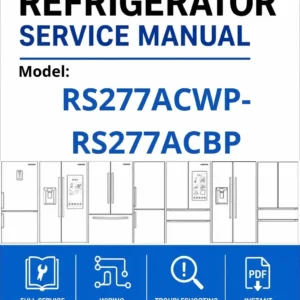 Samsung rs277acwp rs277acbp service manual cover with model code and showing a line drawing of the refrigerator