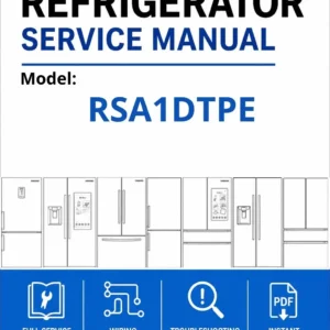 Samsung rsa1dtpe service manual cover with model code and showing a line drawing of the refrigerator