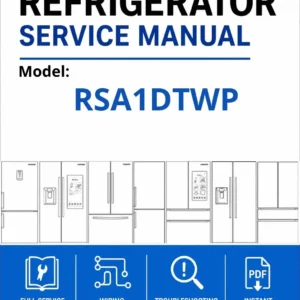 Samsung rsa1dtwp service manual cover with model code and showing a line drawing of the refrigerator
