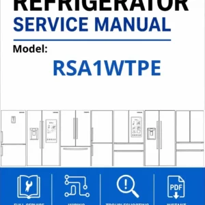 Samsung rsa1wtpe service manual cover with model code and showing a line drawing of the refrigerator