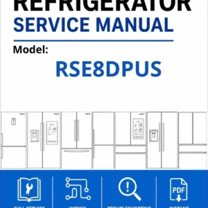 Samsung rse8dpus service manual cover with model code and showing a line drawing of the refrigerator