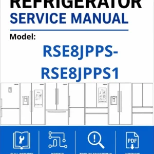 Samsung rse8jpps rse8jpps1 service manual cover with model code and showing a line drawing of the refrigerator
