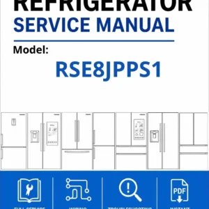 Samsung rse8jpps1 service manual cover with model code and showing a line drawing of the refrigerator