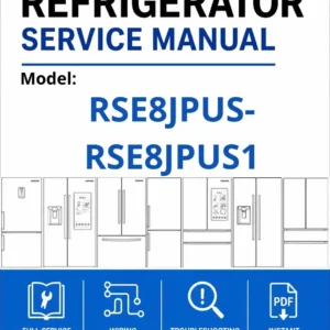 Samsung rse8jpus rse8jpus1 service manual cover with model code and showing a line drawing of the refrigerator