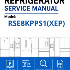 Samsung rse8kpps1(xep) service manual cover with model code and showing a line drawing of the refrigerator
