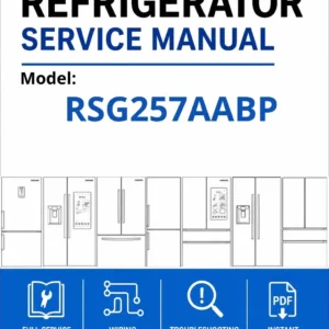 Samsung rsg257aabp service manual cover with model code and showing a line drawing of the refrigerator