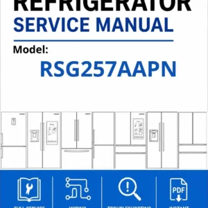 Samsung rsg257aapn service manual cover with model code and showing a line drawing of the refrigerator