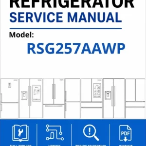 Samsung rsg257aawp service manual cover with model code and showing a line drawing of the refrigerator