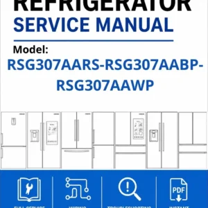 Samsung rsg307aars rsg307aabp rsg307aawp service manual cover with model code and showing a line drawing of the refrigerator