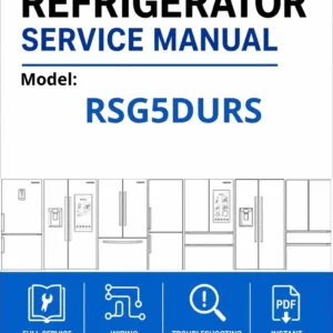 Samsung rsg5durs service manual cover with model code and showing a line drawing of the refrigerator