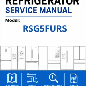 Samsung rsg5furs service manual cover with model code and showing a line drawing of the refrigerator