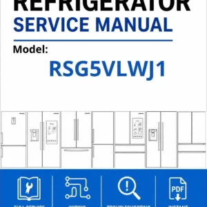 Samsung rsg5vlwj1 service manual cover with model code and showing a line drawing of the refrigerator