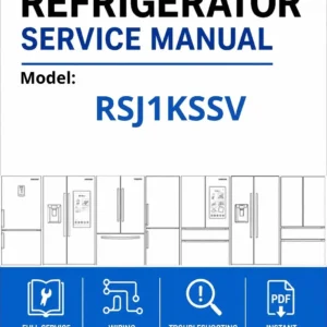Samsung rsj1kssv service manual cover with model code and showing a line drawing of the refrigerator
