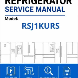 Samsung rsj1kurs service manual cover with model code and showing a line drawing of the refrigerator
