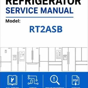 Samsung rt2asb service manual cover with model code and showing a line drawing of the refrigerator