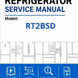 Samsung rt2bsd service manual cover with model code and showing a line drawing of the refrigerator