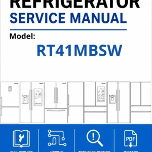 Samsung rt41mbsw service manual cover with model code and showing a line drawing of the refrigerator