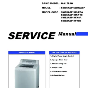 Samsung sw85asp sw82asp series service manual cover cover with photo of the washing machine, model code and type and manual contents