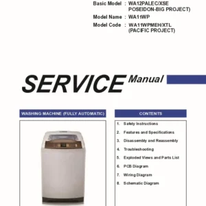 Samsung wa12palec service manual cover cover with photo of the washing machine, model code and type and manual contents