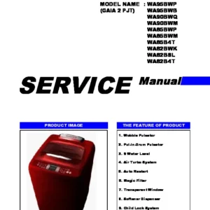 Samsung wa82b4tec wa90bwmeh wa90bwqeh wa95bwbeh service manual cover cover with photo of the washing machine, model code and type and manual contents