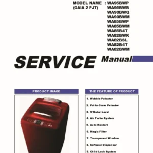 Samsung wa82bwkec service manual cover cover with photo of the washing machine, model code and type and manual contents