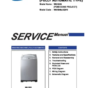 Samsung wb18v9 service manual cover cover with photo of the washing machine, model code and type and manual contents