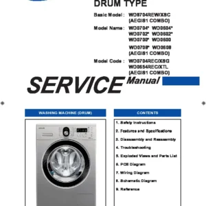 Samsung wd0654rec service manual cover cover with photo of the washing machine, model code and type and manual contents