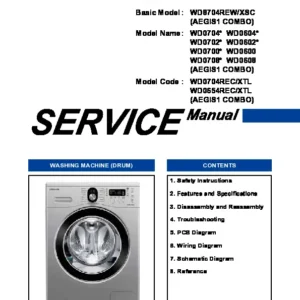 Samsung wd0704rec service manual cover cover with photo of the washing machine, model code and type and manual contents