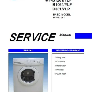 Samsung wf b861 b1061 b1261 service manual cover cover with photo of the washing machine, model code and type and manual contents