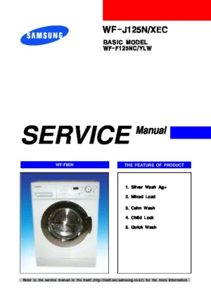 Samsung wf j125n service manual cover cover with photo of the washing machine, model code and type and manual contents