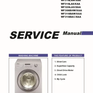 Samsung wf316law wf316las service manual cover cover with photo of the washing machine, model code and type and manual contents