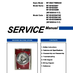 Samsung wf42h5200ap wf42h5200af wf42h5200aw service manual cover cover with photo of the washing machine, model code and type and manual contents