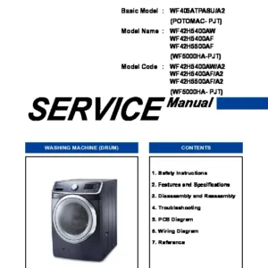 Samsung wf42h5400aw wf42h5400af wf42h5500af service manual cover cover with photo of the washing machine, model code and type and manual contents