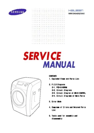 Samsung wm1245 service manual cover cover with photo of the washing machine, model code and type and manual contents