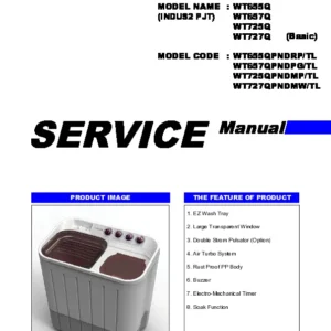 Samsung wt727qpndmw service manual cover cover with photo of the washing machine, model code and type and manual contents