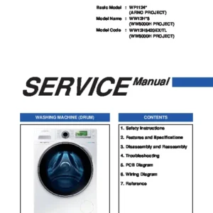 Samsung ww12h8420extl service manual cover cover with photo of the washing machine, model code and type and manual contents
